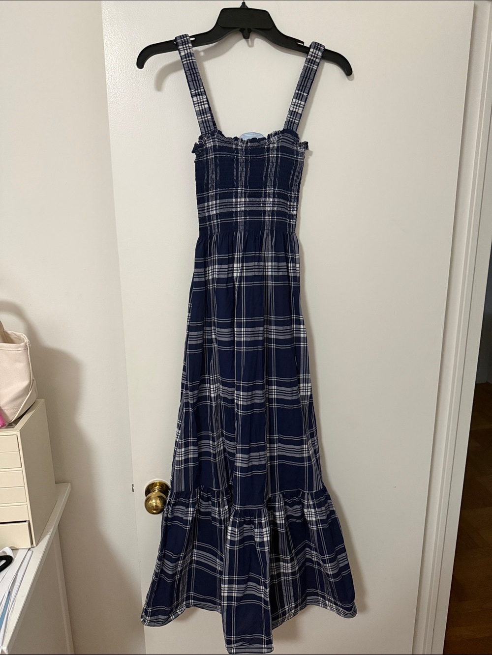 Hill House Home Smocked Navy Plaid Maxi Dress - XS
